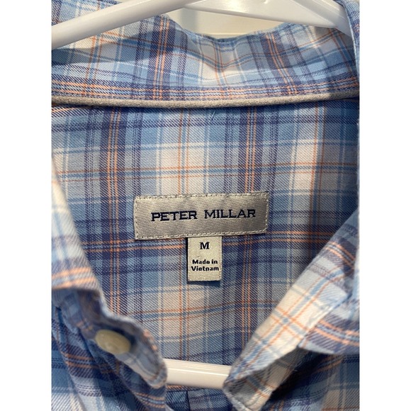 Peter Millar Button Up Long Sleeve Shirt Mens Medium Blue‎ Plaid 100% Cotton EUC - Picture 3 of 6